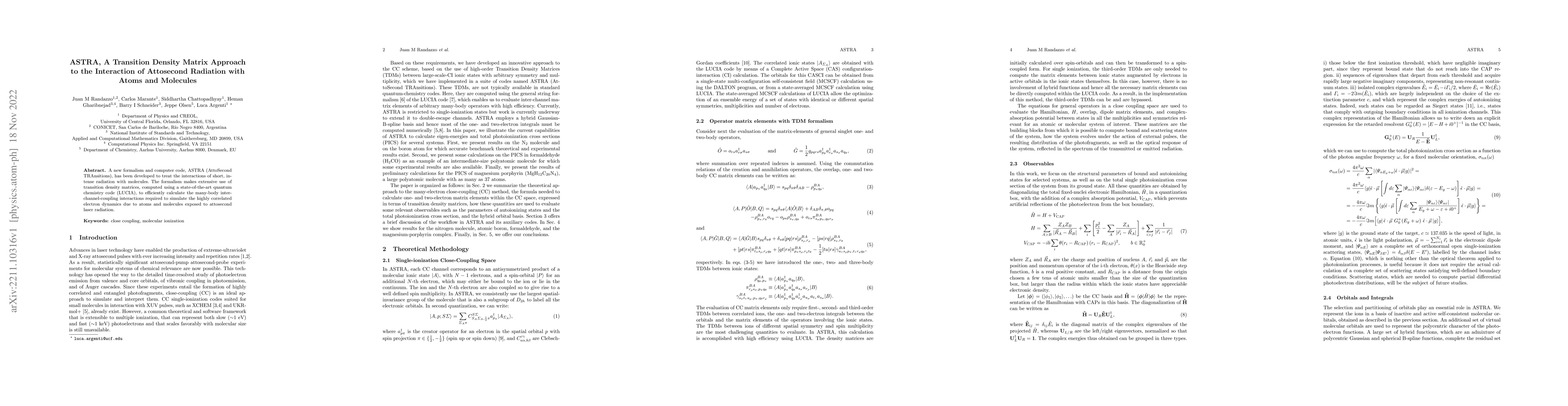 Thumbnail for ASTRA, A Transition Density Matrix Approach to the Interaction of
  Attosecond Radiation with Atoms and Molecules