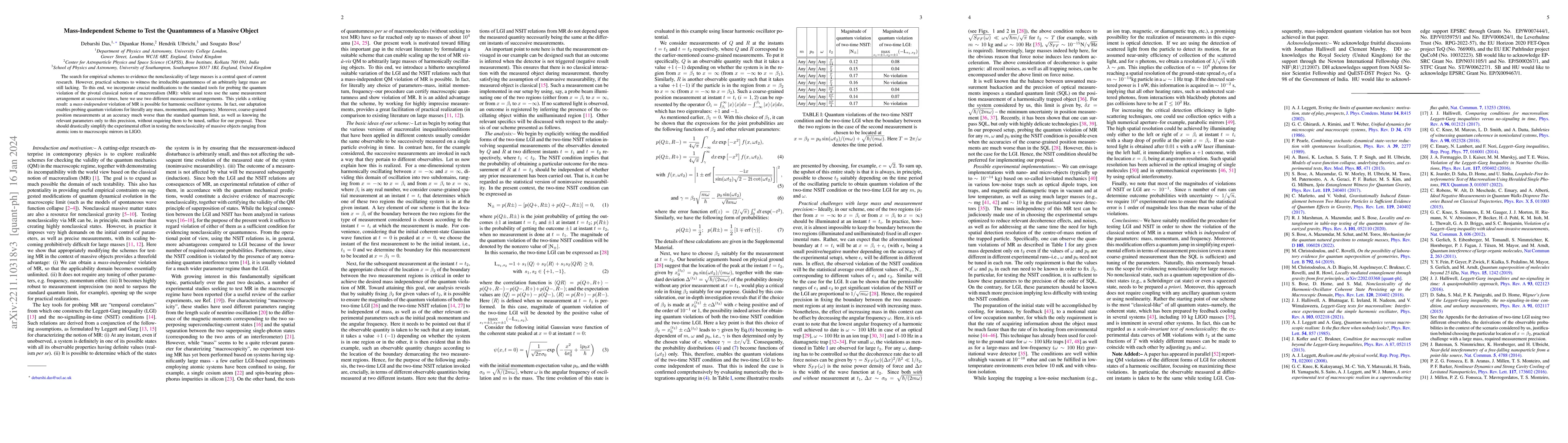 Thumbnail for Mass-Independent Scheme to Test the Quantumness of a Massive Object