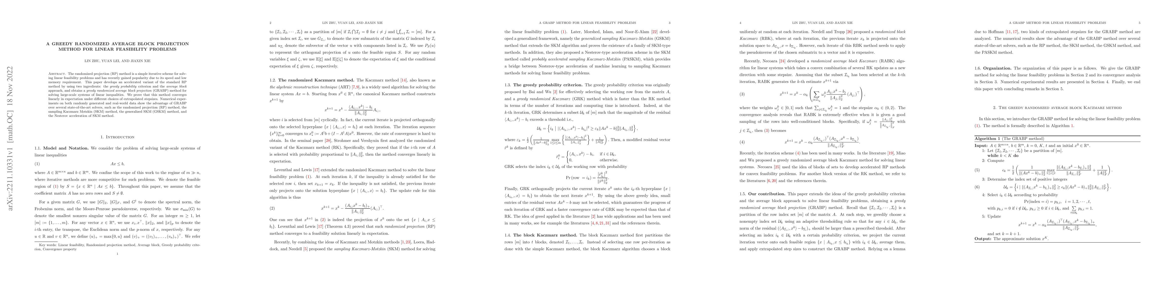 Thumbnail for A greedy randomized average block projection method for linear
  feasibility problems
