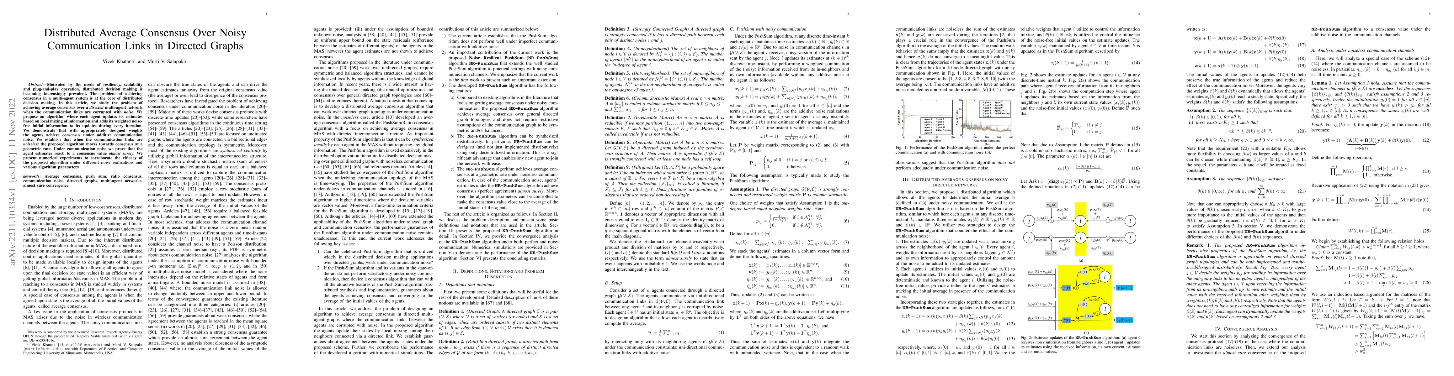 Thumbnail for Distributed Average Consensus Over Noisy Communication Links in Directed
  Graphs