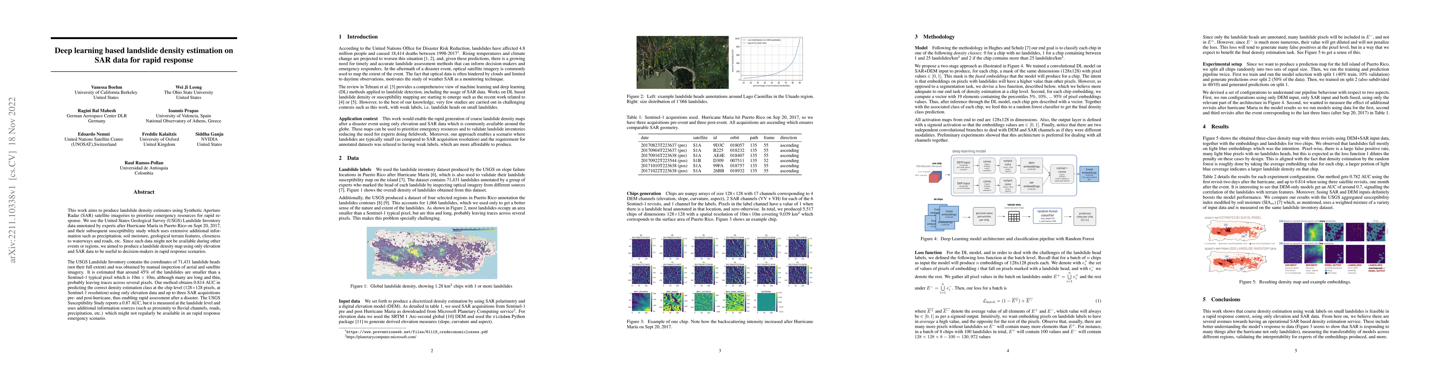 Thumbnail for Deep learning based landslide density estimation on SAR data for rapid
  response