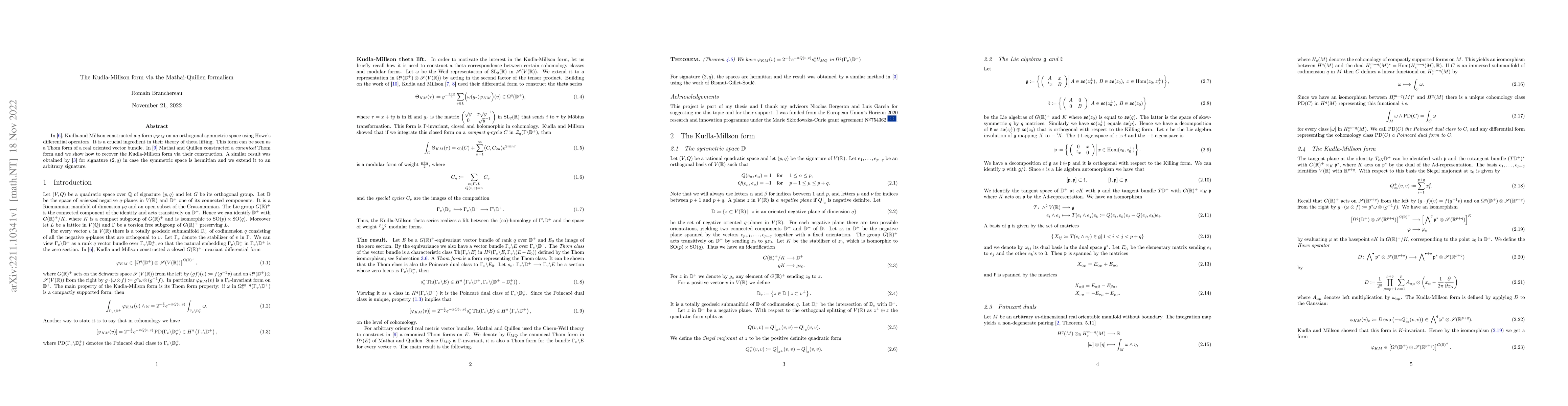 Thumbnail for The Kudla-Millson form via the Mathai-Quillen formalism