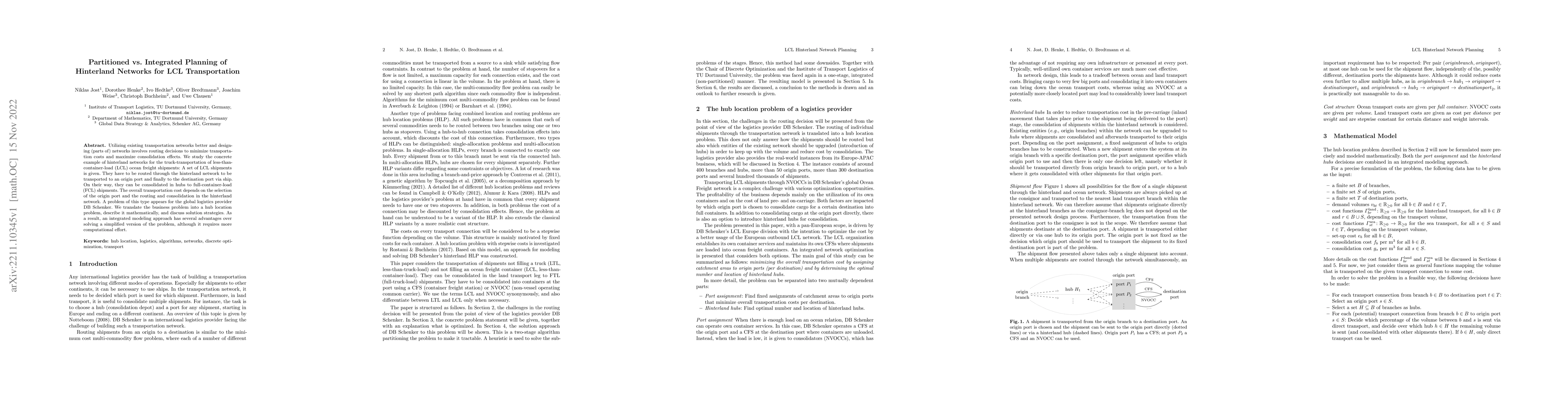 Thumbnail for Partitioned vs. Integrated Planning of Hinterland Networks for LCL
  Transportation