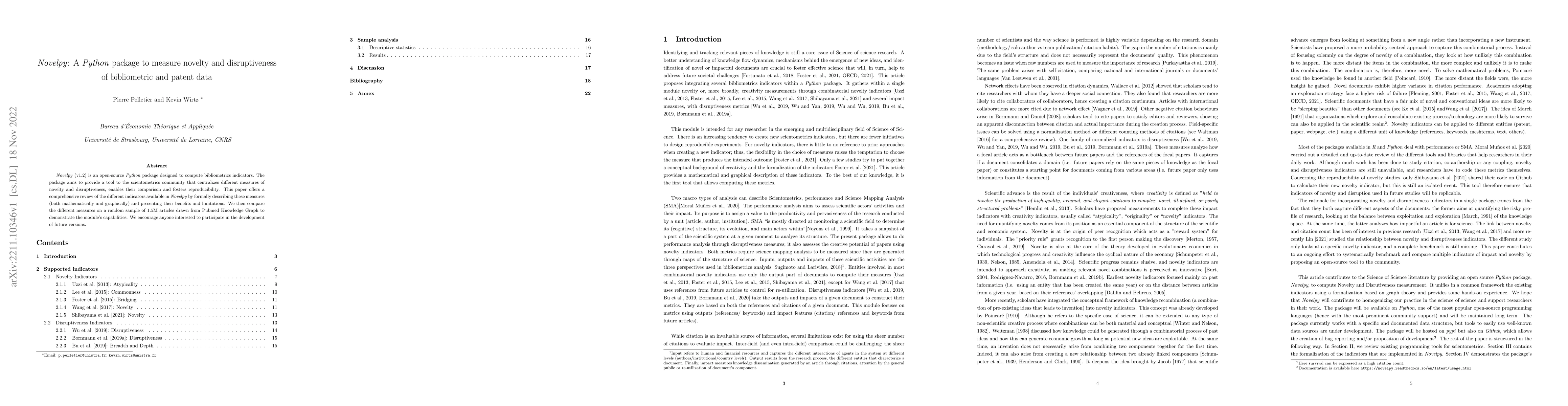 Thumbnail for Novelpy: A Python package to measure novelty and disruptiveness of
  bibliometric and patent data