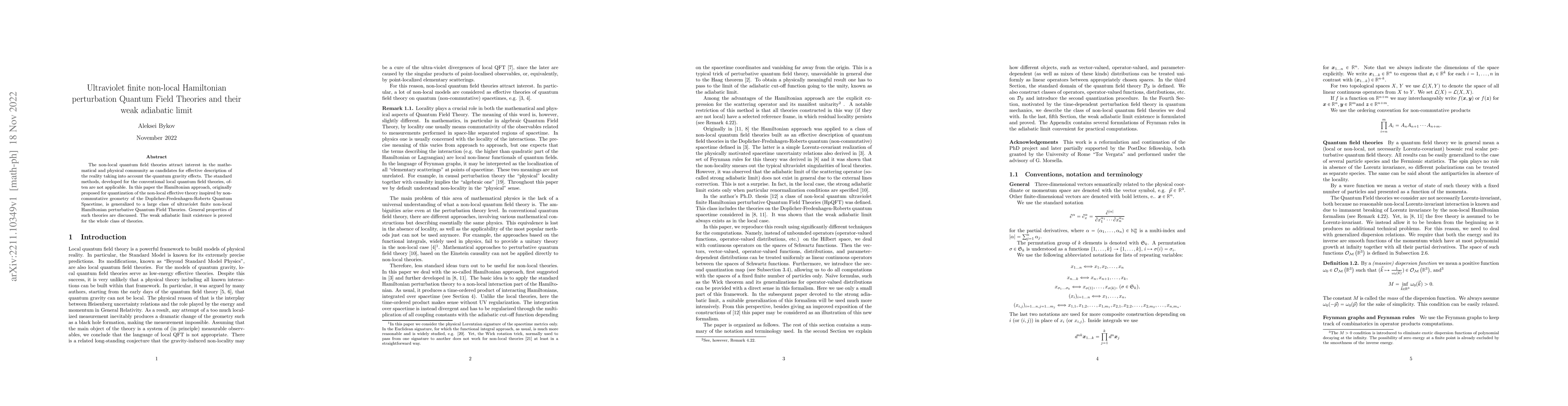 Thumbnail for Ultraviolet finite non-local Hamiltonian perturbation Quantum Field
  Theories and their weak adiabatic limit