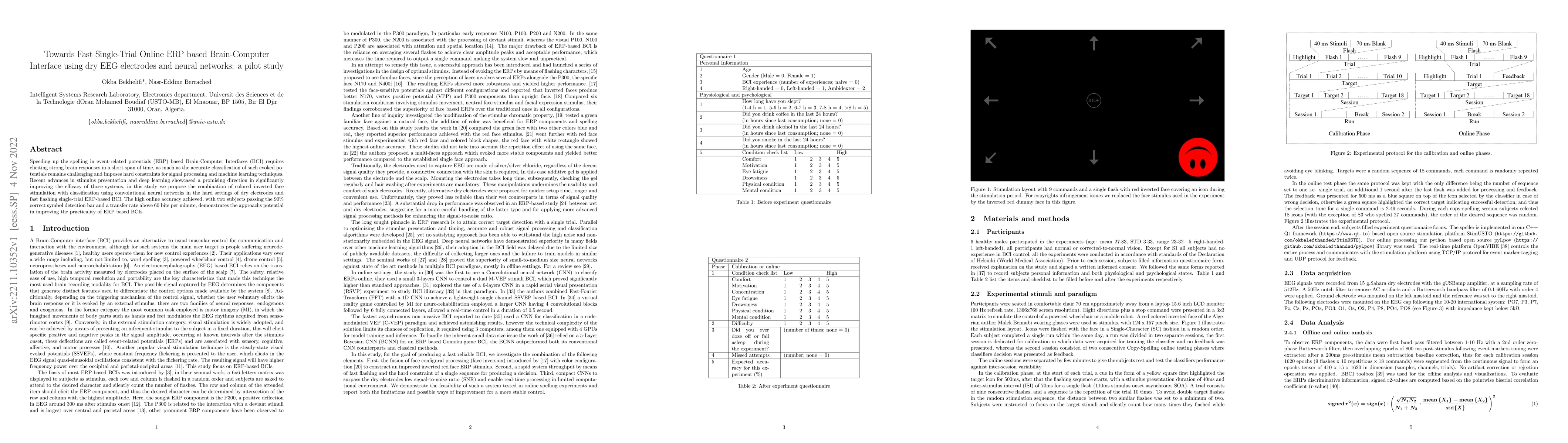 Thumbnail for Towards Fast Single-Trial Online ERP based Brain-Computer Interface
  using dry EEG electrodes and neural networks: a pilot study