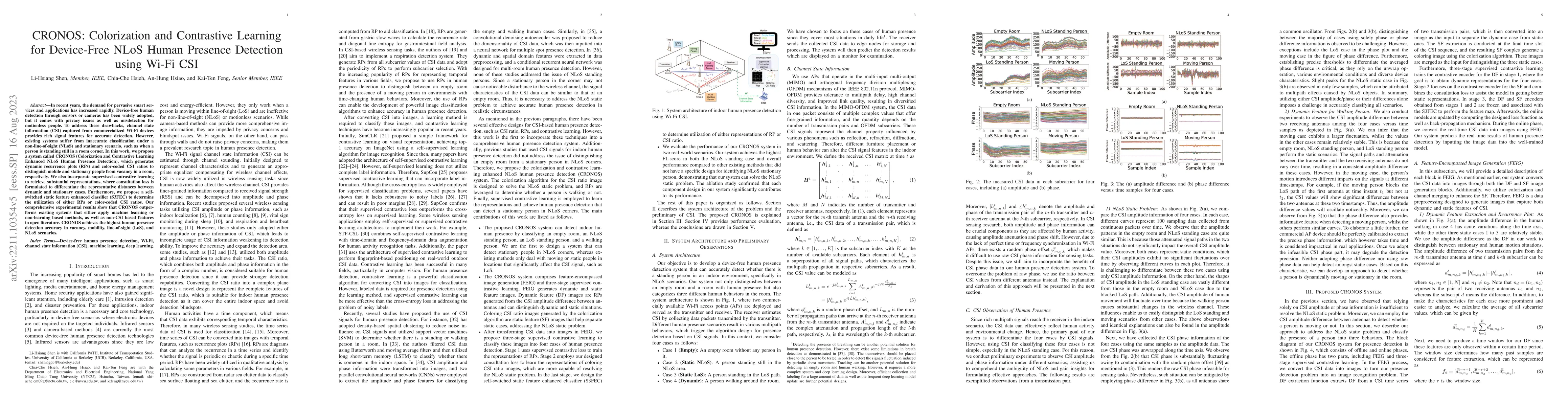 Thumbnail for CRONOS: Colorization and Contrastive Learning for Device-Free NLoS Human
  Presence Detection using Wi-Fi CSI