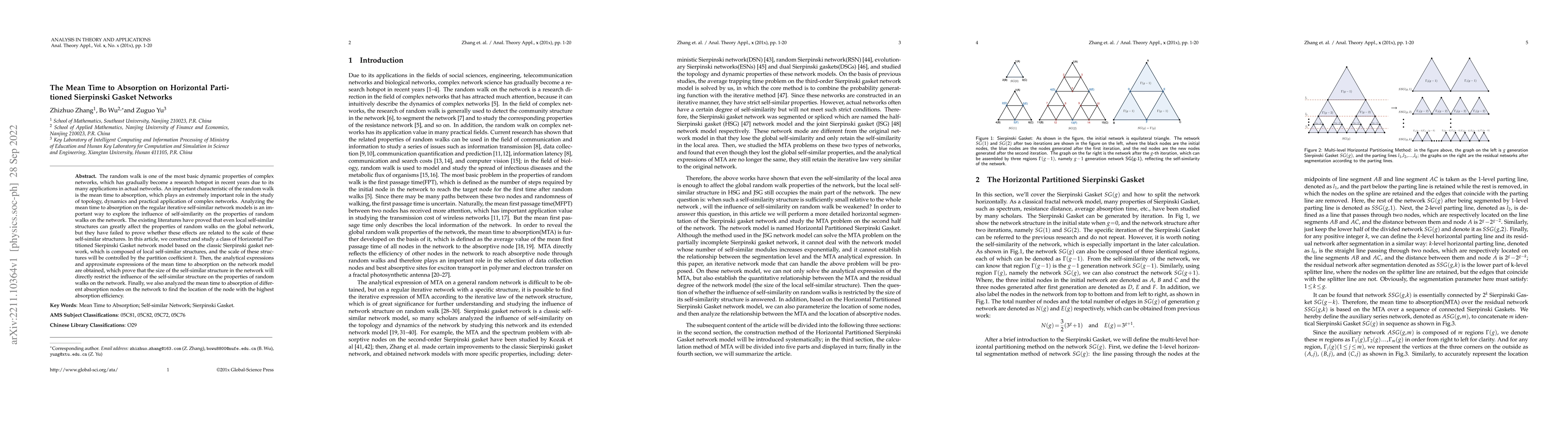 Thumbnail for The Mean Time to Absorption on Horizontal Partitioned Sierpinski Gasket
  Networks