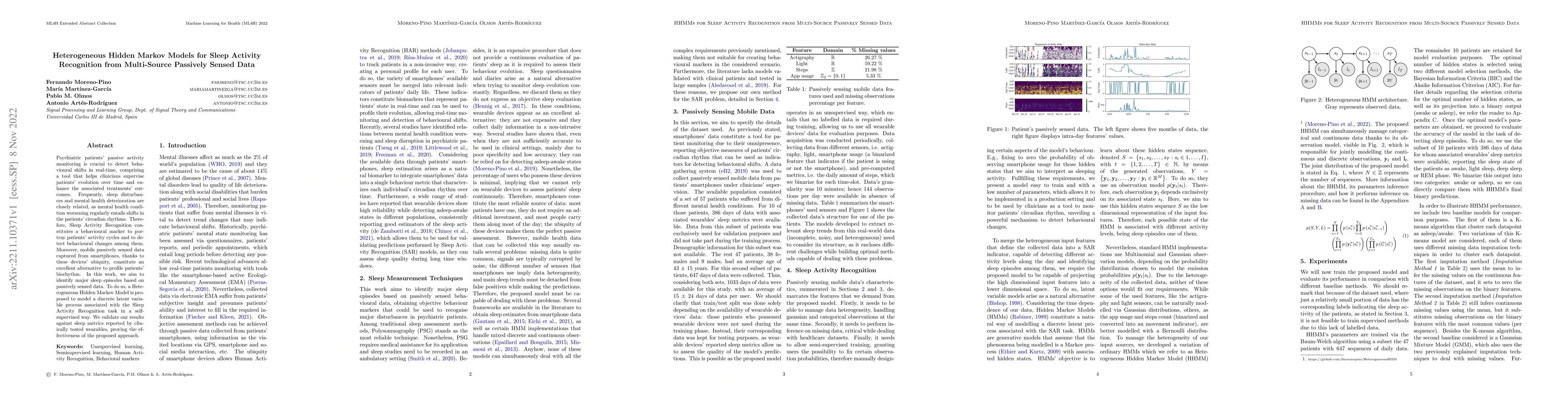 Thumbnail for Heterogeneous Hidden Markov Models for Sleep Activity Recognition from
  Multi-Source Passively Sensed Data