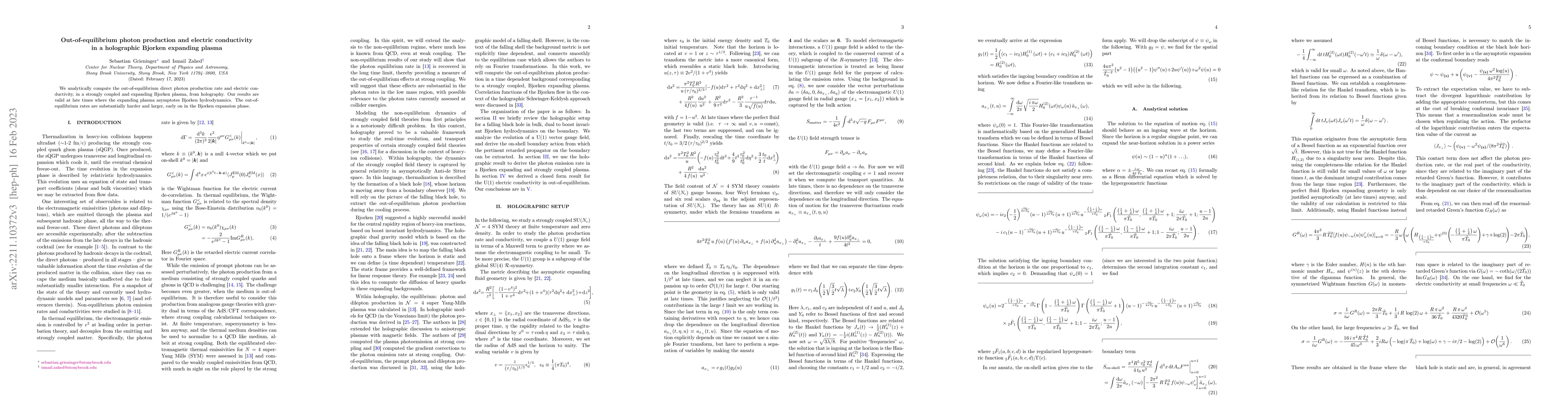 Thumbnail for Out-of-equilibrium photon production and electric conductivity in a
  holographic Bjorken expanding plasma