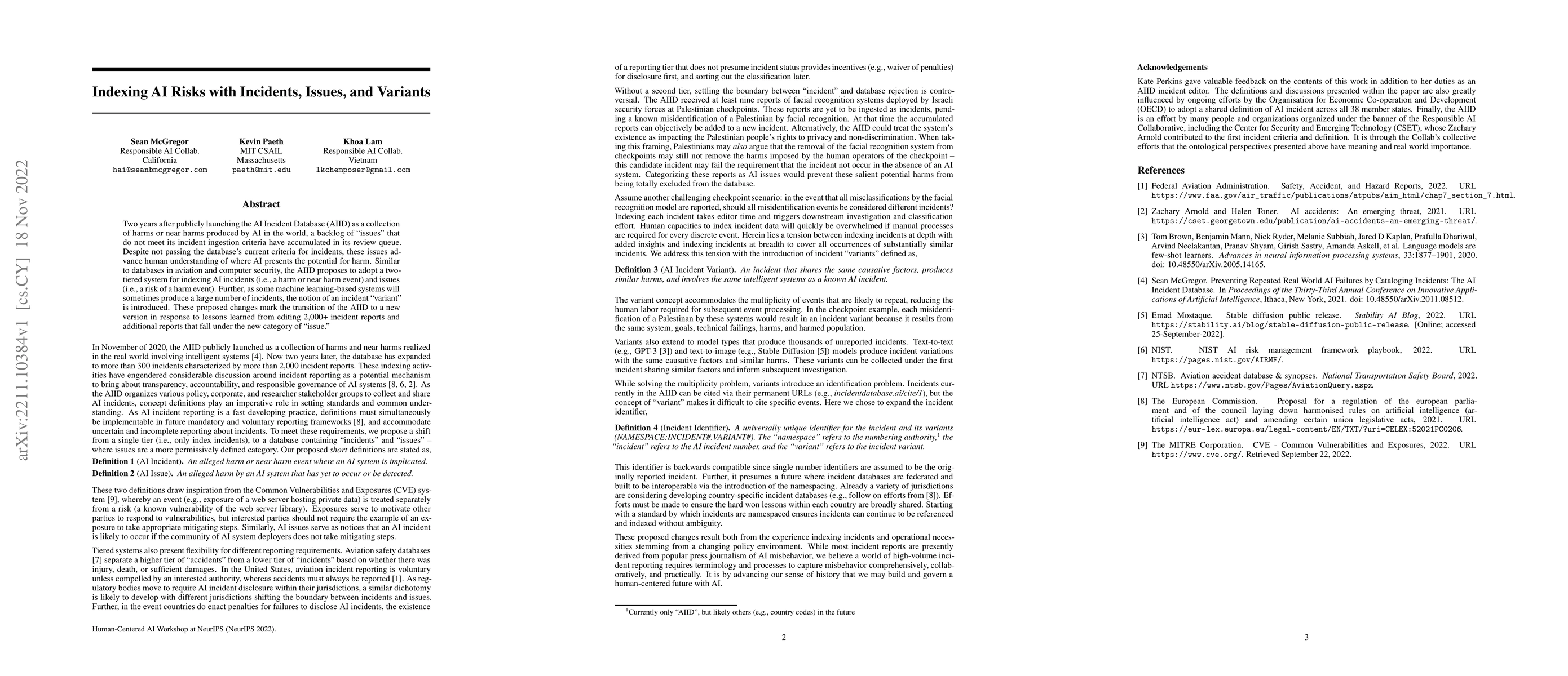 Thumbnail for Indexing AI Risks with Incidents, Issues, and Variants