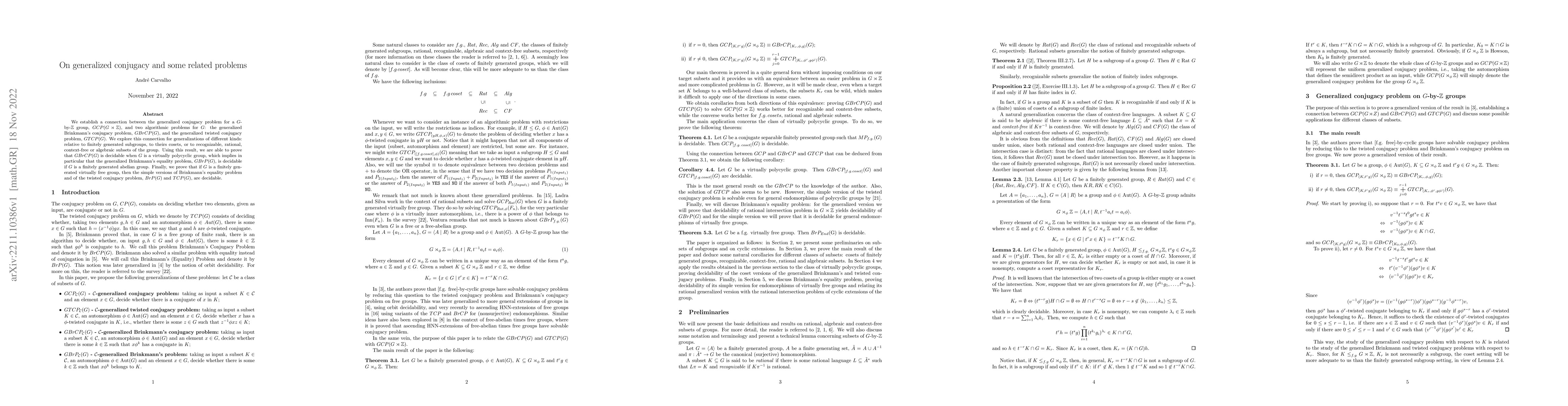 Thumbnail for On generalized conjugacy and some related problems