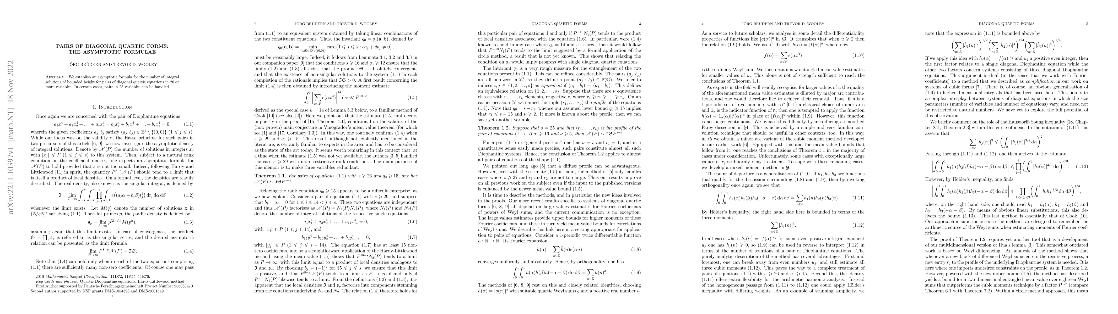 Thumbnail for Pairs of diagonal quartic forms: the asymptotic formulae