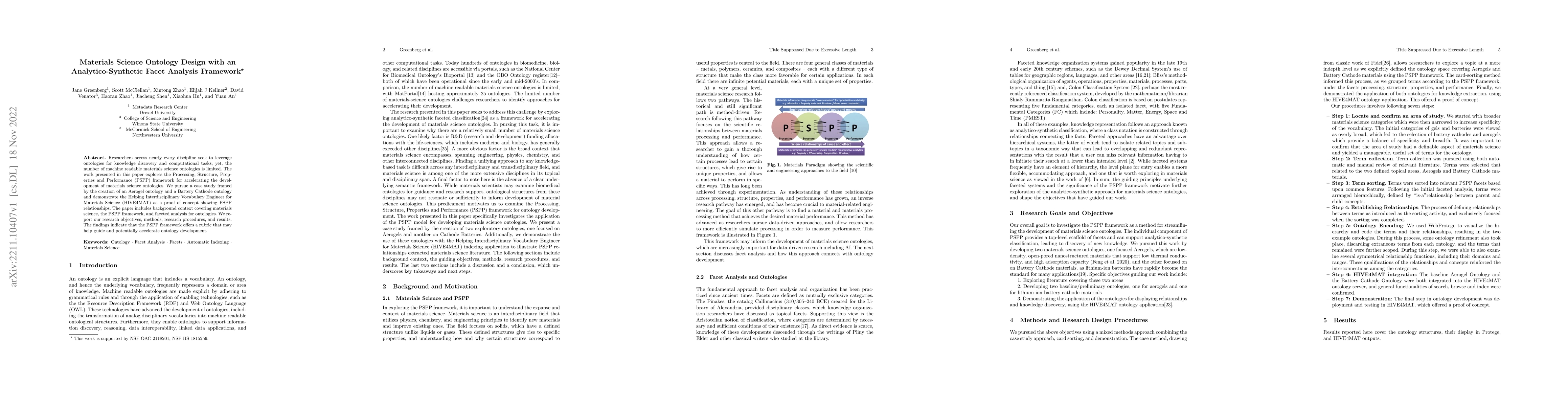 Thumbnail for Materials Science Ontology Design with an Analytico-Synthetic Facet
  Analysis Framework