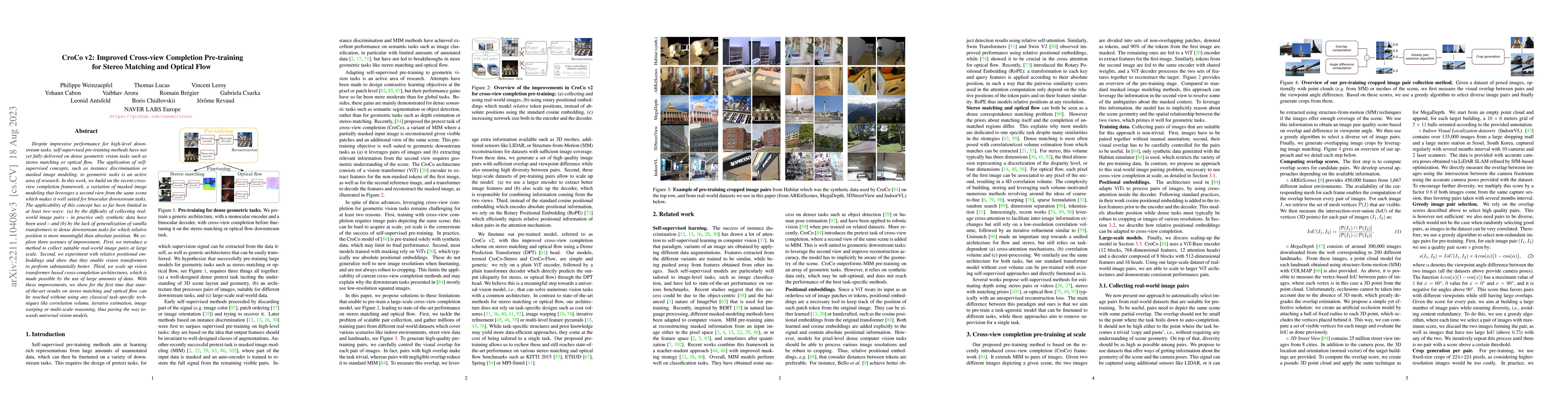 Thumbnail for CroCo v2: Improved Cross-view Completion Pre-training for Stereo
  Matching and Optical Flow
