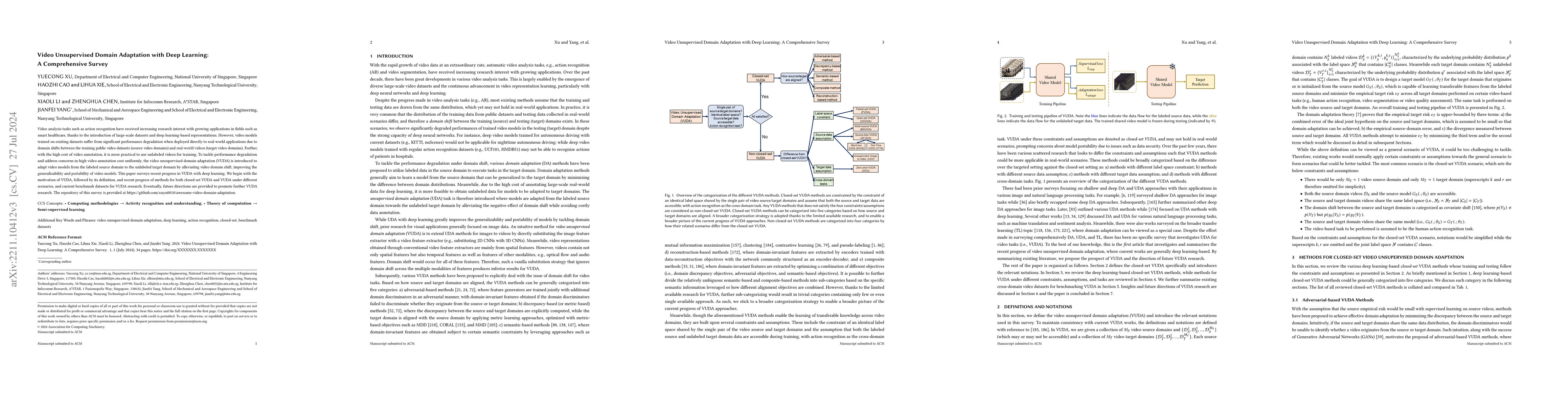 Thumbnail for Video Unsupervised Domain Adaptation with Deep Learning: A Comprehensive
  Survey