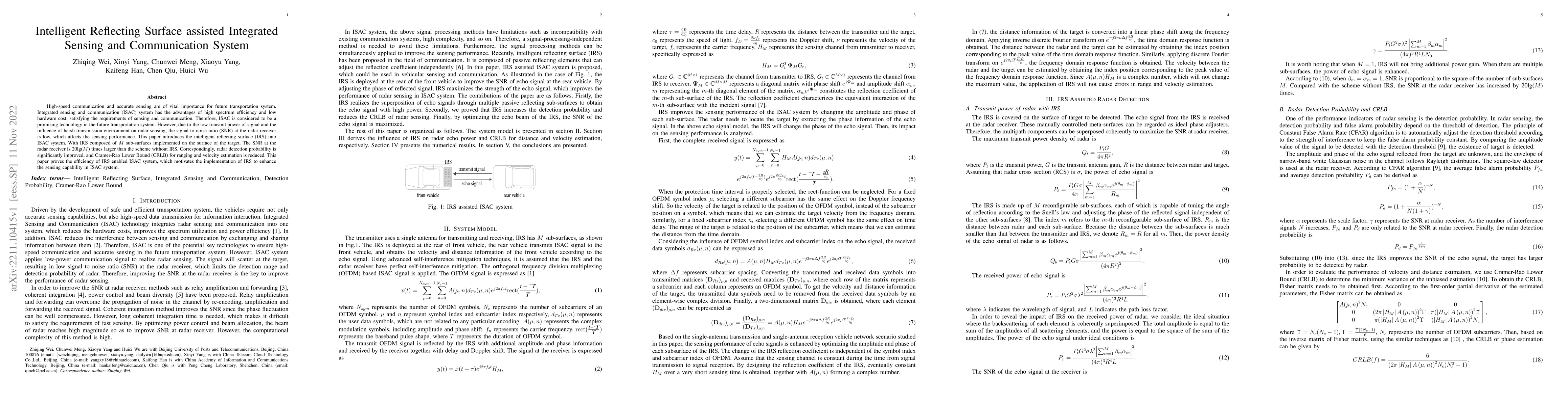 Thumbnail for Intelligent Reflecting Surface assisted Integrated Sensing and
  Communication System
