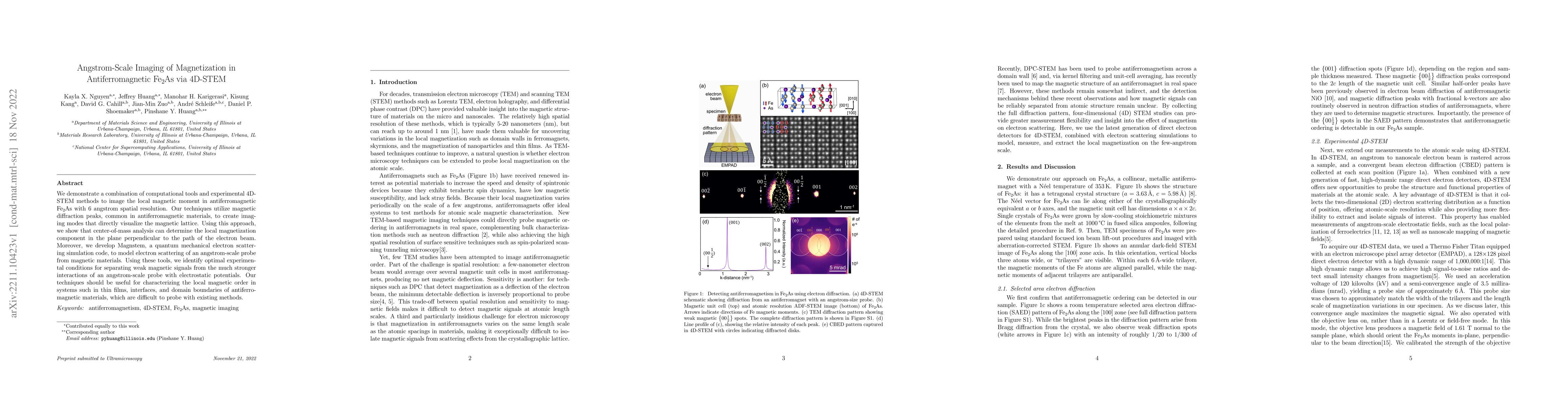 Thumbnail for Angstrom-Scale Imaging of Magnetization in Antiferromagnetic Fe$_2$As
  via 4D-STEM