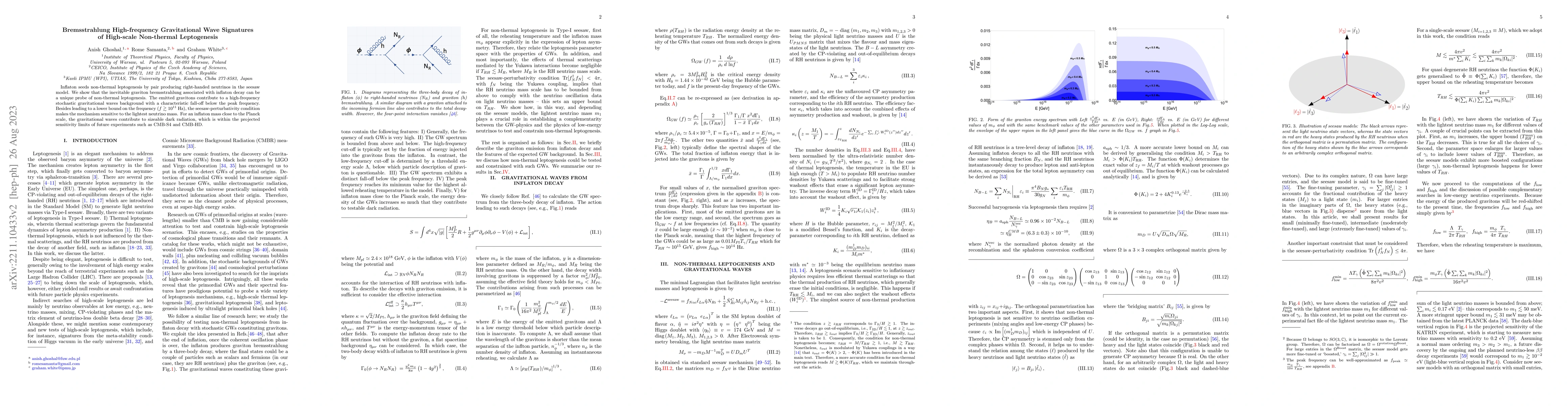 Thumbnail for Bremsstrahlung High-frequency Gravitational Wave Signatures of
  High-scale Non-thermal Leptogenesis