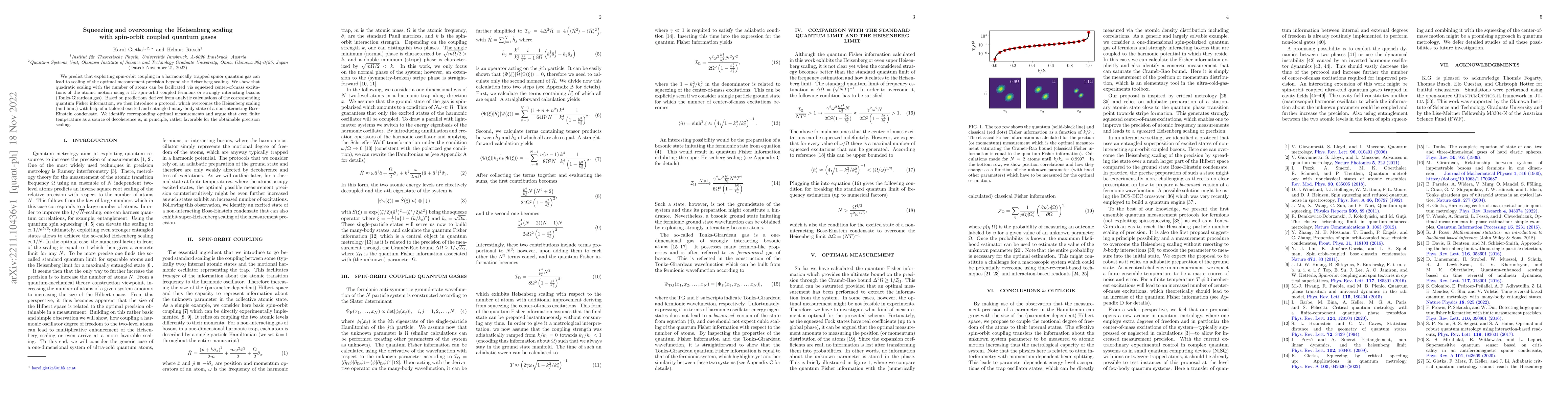 Thumbnail for Squeezing and overcoming the Heisenberg scaling with spin-orbit coupled
  quantum gases