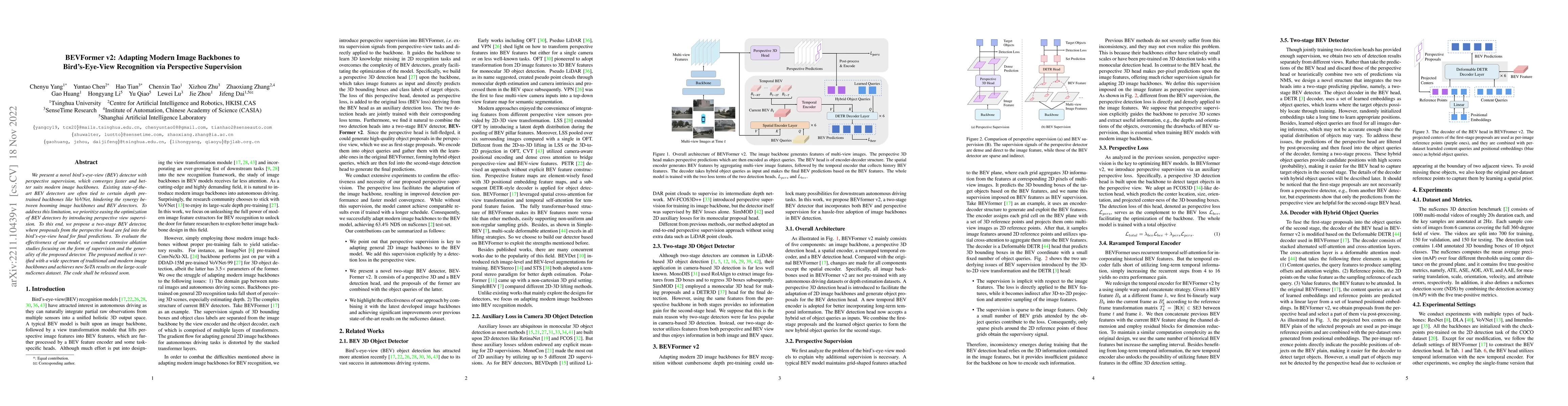 Thumbnail for BEVFormer v2: Adapting Modern Image Backbones to Bird's-Eye-View
  Recognition via Perspective Supervision