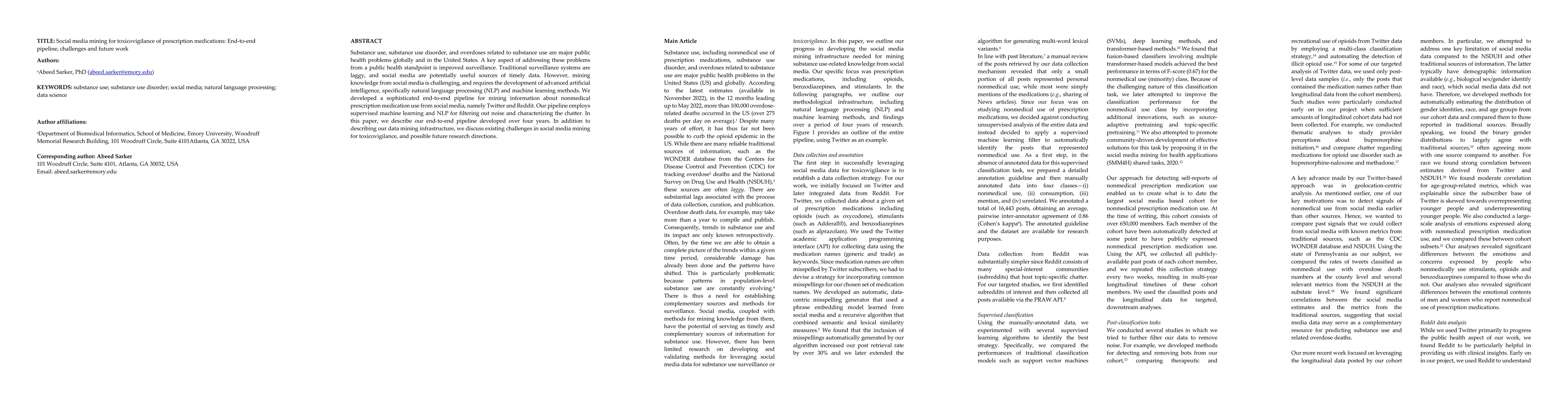 Thumbnail for Social media mining for toxicovigilance of prescription medications:
  End-to-end pipeline, challenges and future work