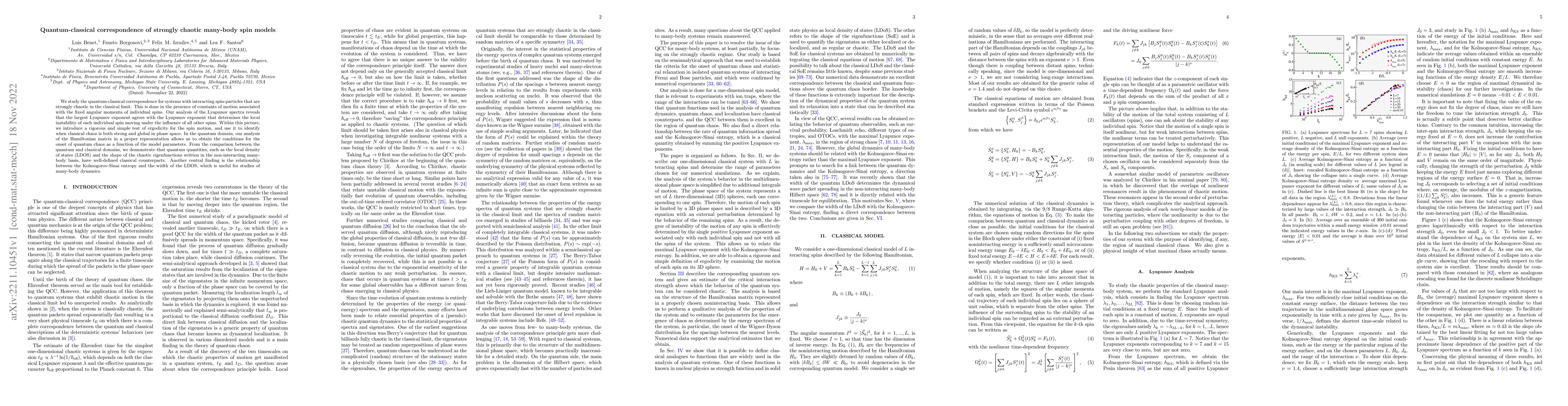 Thumbnail for Quantum-classical correspondence of strongly chaotic many-body spin
  models