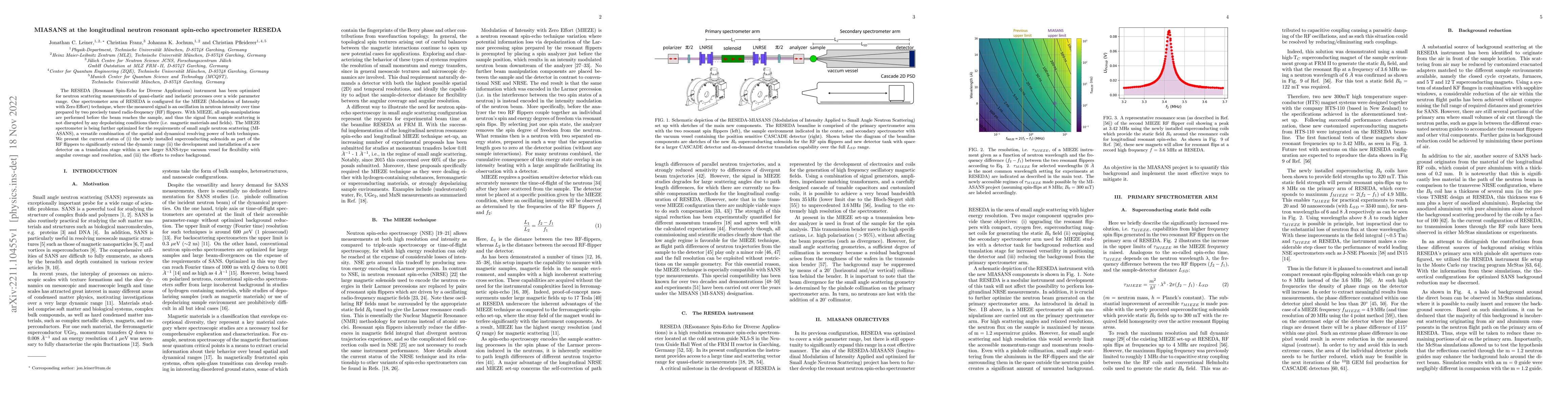 Thumbnail for MIASANS at the longitudinal neutron resonant spin-echo spectrometer
  RESEDA