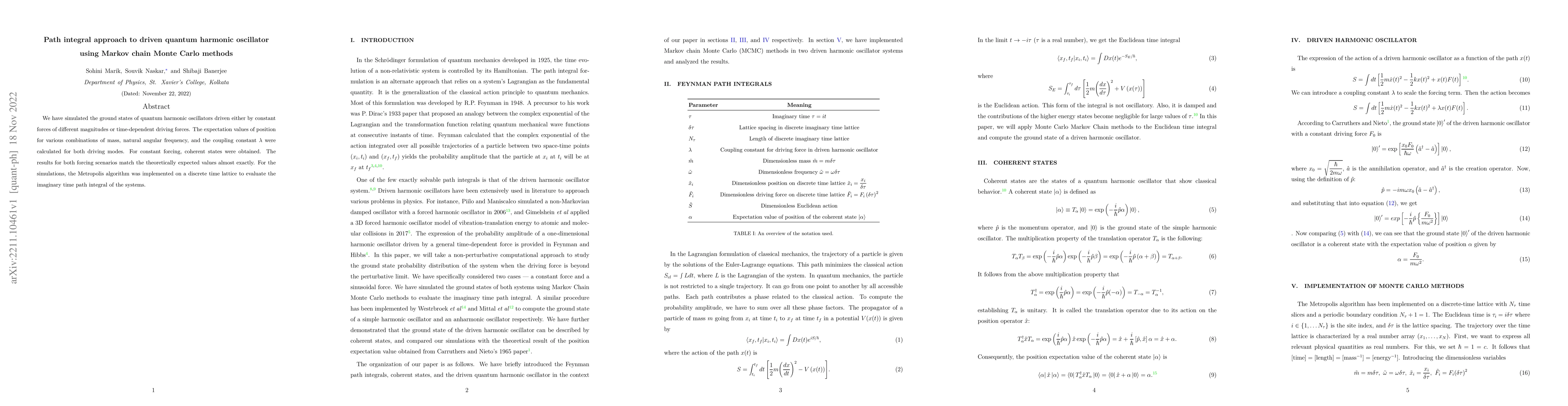 Thumbnail for Path integral approach to driven quantum harmonic oscillator using
  Markov chain Monte Carlo methods