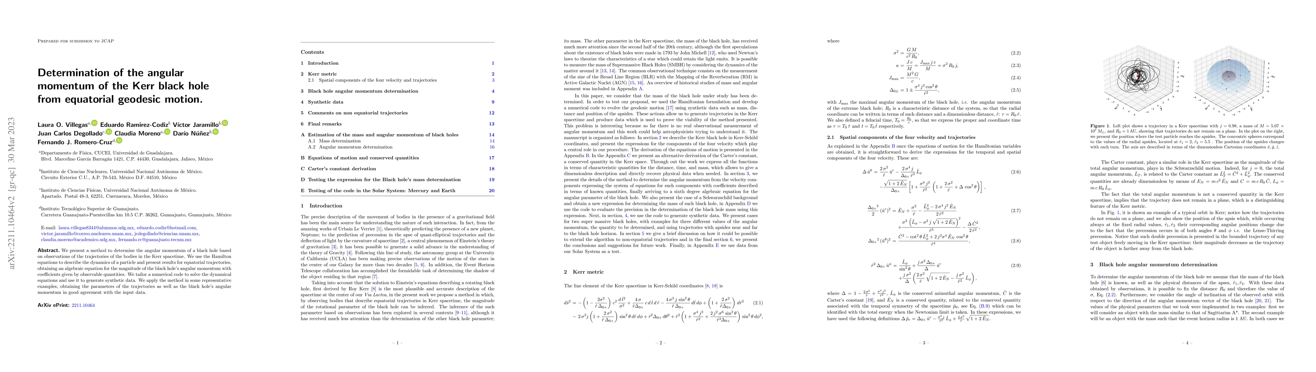 Thumbnail for Determination of the angular momentum of the Kerr black hole from
  equatorial geodesic motion