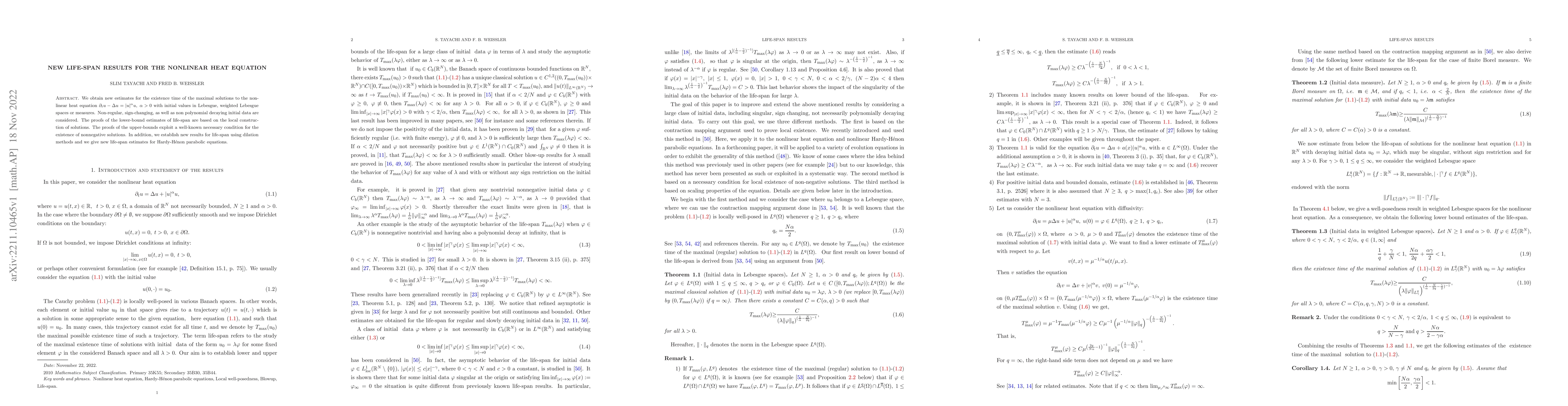 Thumbnail for New life-span results for the nonlinear heat equation