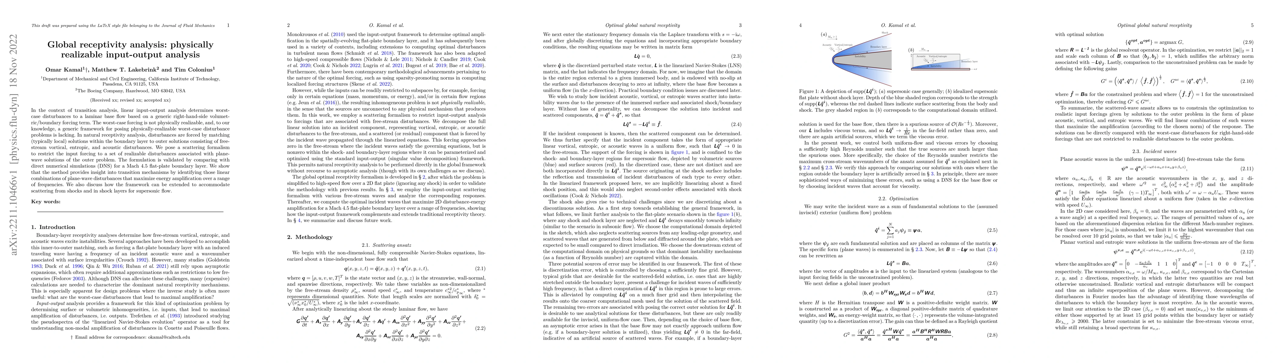 Thumbnail for Global receptivity analysis: physically realizable input-output analysis