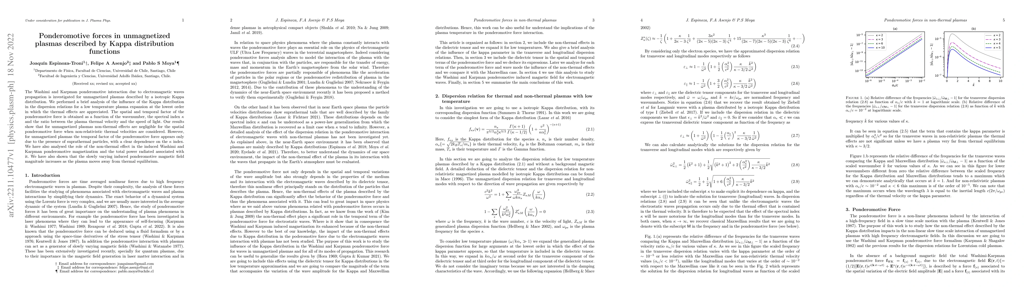 Thumbnail for Ponderomotive forces in unmagnetized plasmas described by Kappa
  distribution functions
