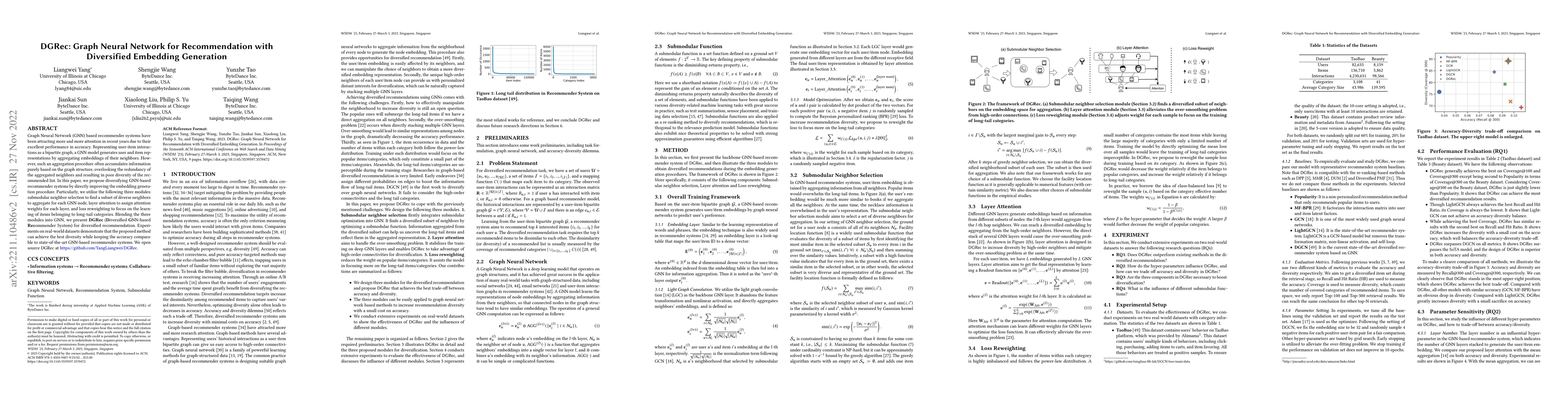 Thumbnail for DGRec: Graph Neural Network for Recommendation with Diversified
  Embedding Generation
