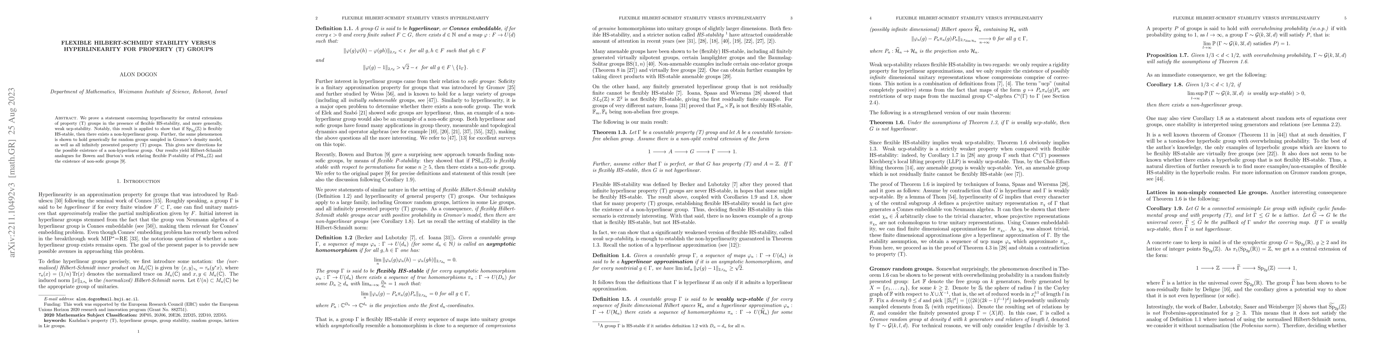 Thumbnail for Flexible Hilbert-Schmidt stability versus hyperlinearity for property
  (T) groups