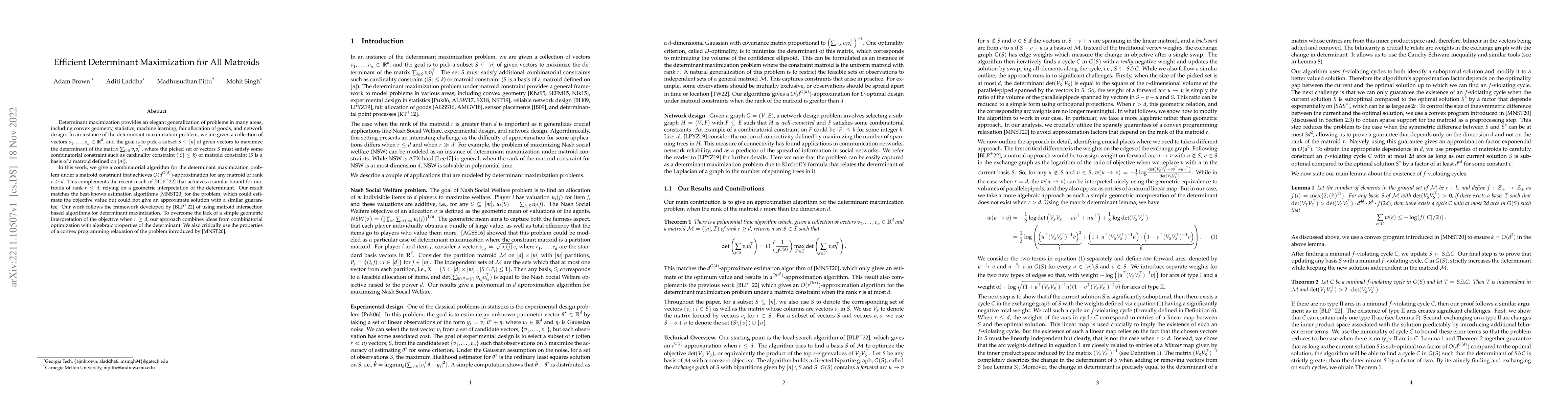 Thumbnail for Efficient Determinant Maximization for All Matroids