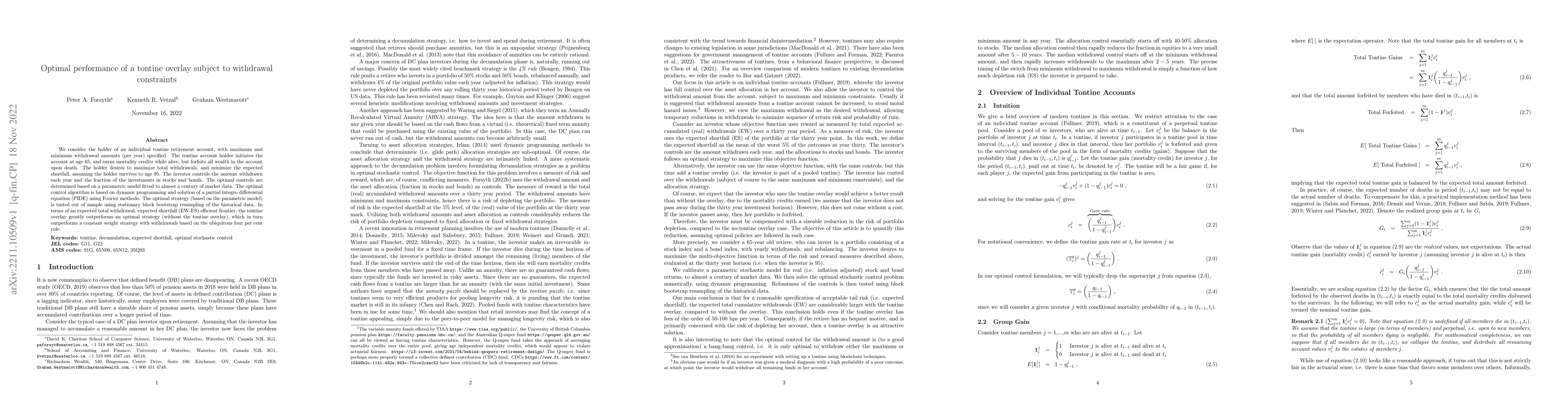 Thumbnail for Optimal performance of a tontine overlay subject to withdrawal
  constraints