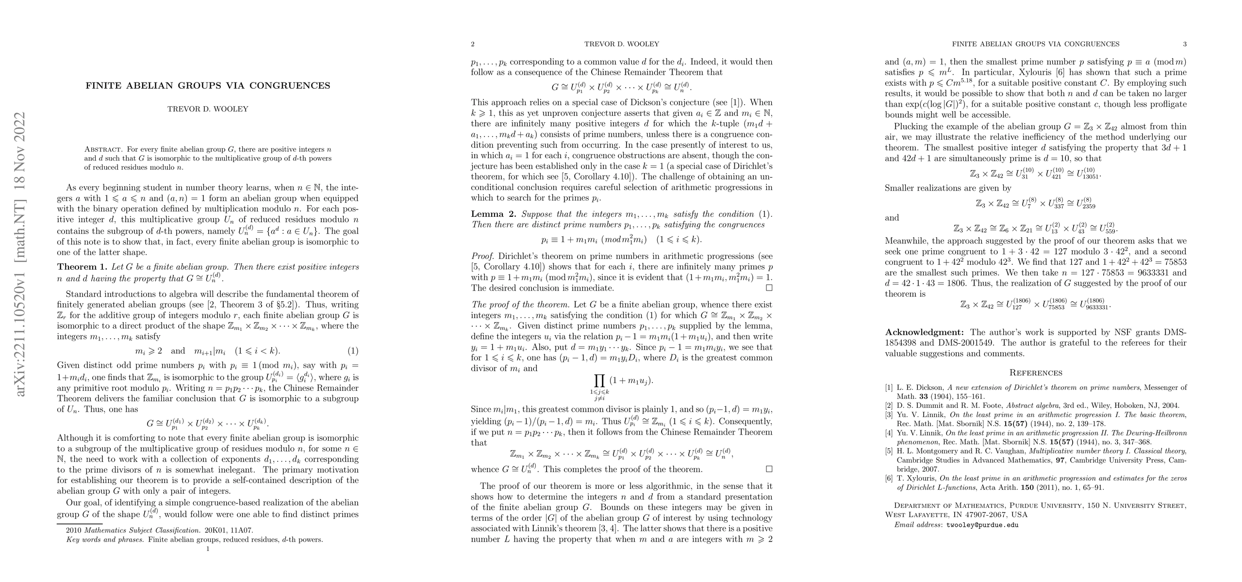 Thumbnail for Finite abelian groups via congruences
