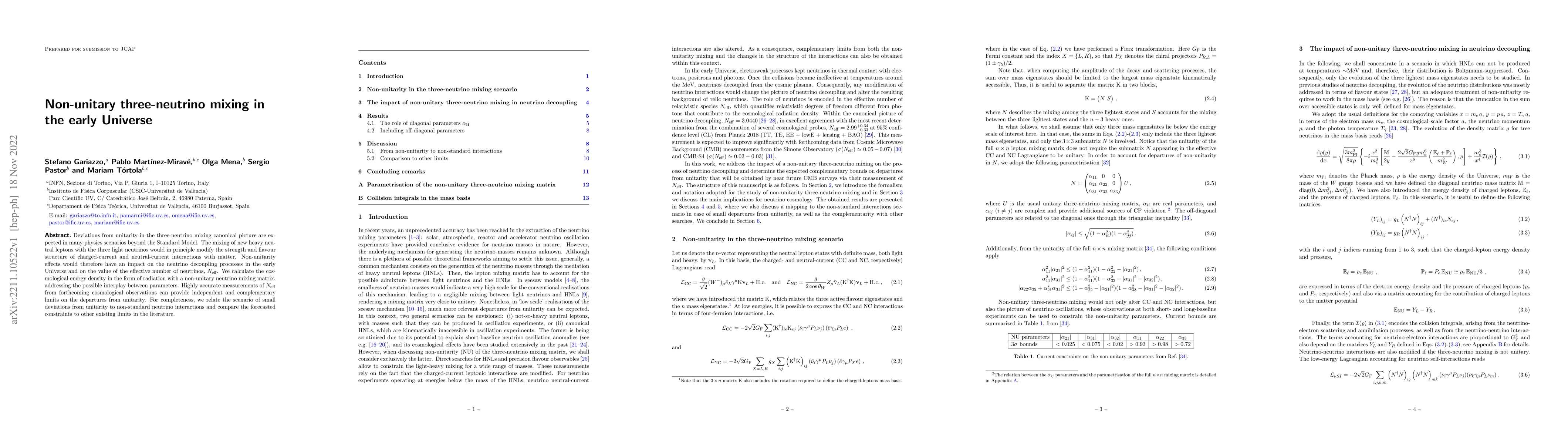 Thumbnail for Non-unitary three-neutrino mixing in the early Universe