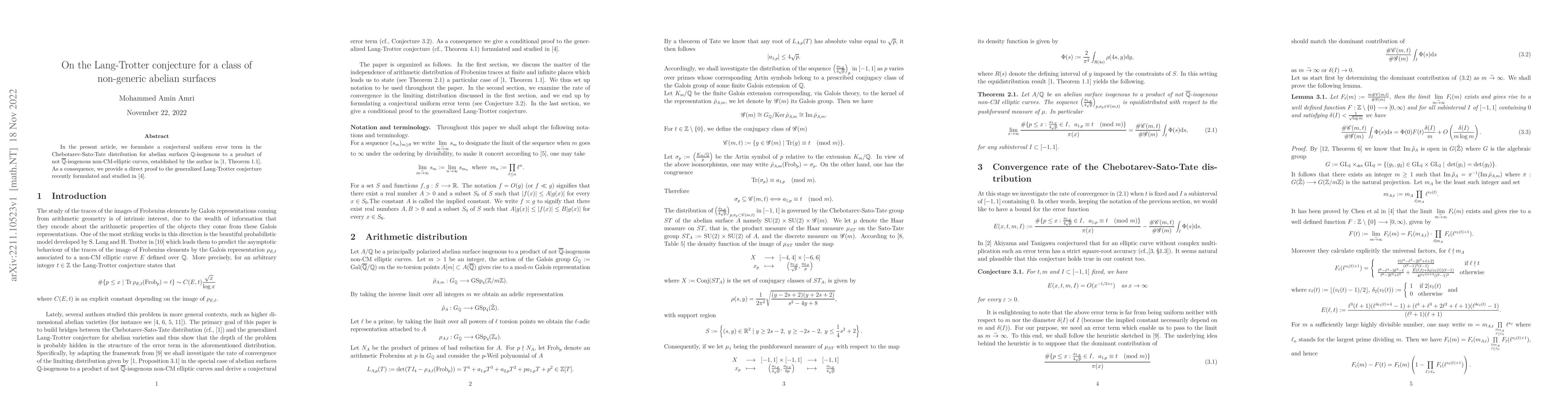 Thumbnail for On the Lang-Trotter conjecture for a class of non-generic abelian
  surfaces