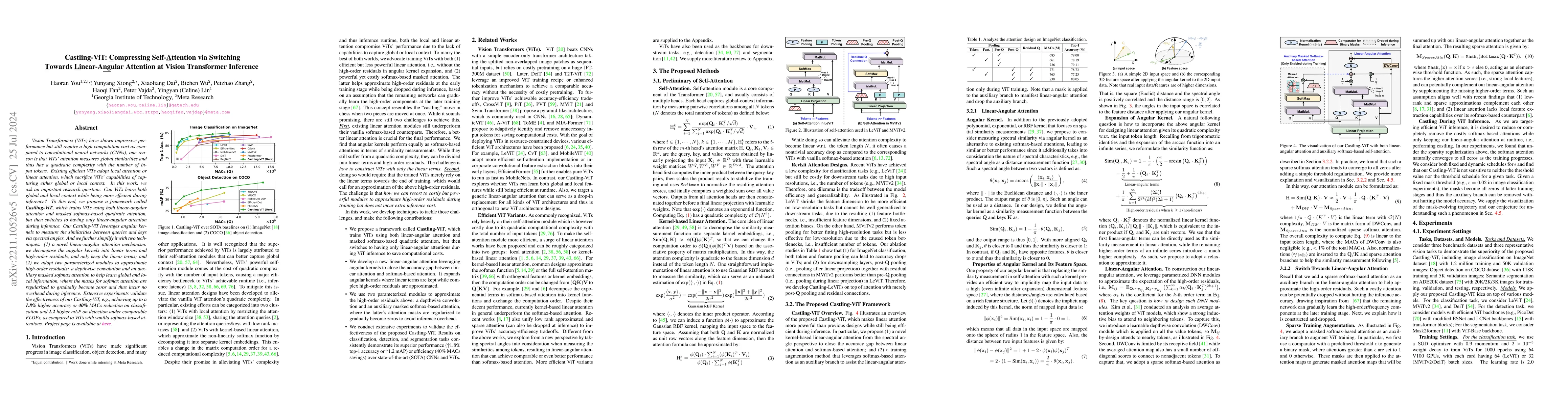 Thumbnail for Castling-ViT: Compressing Self-Attention via Switching Towards
  Linear-Angular Attention at Vision Transformer Inference