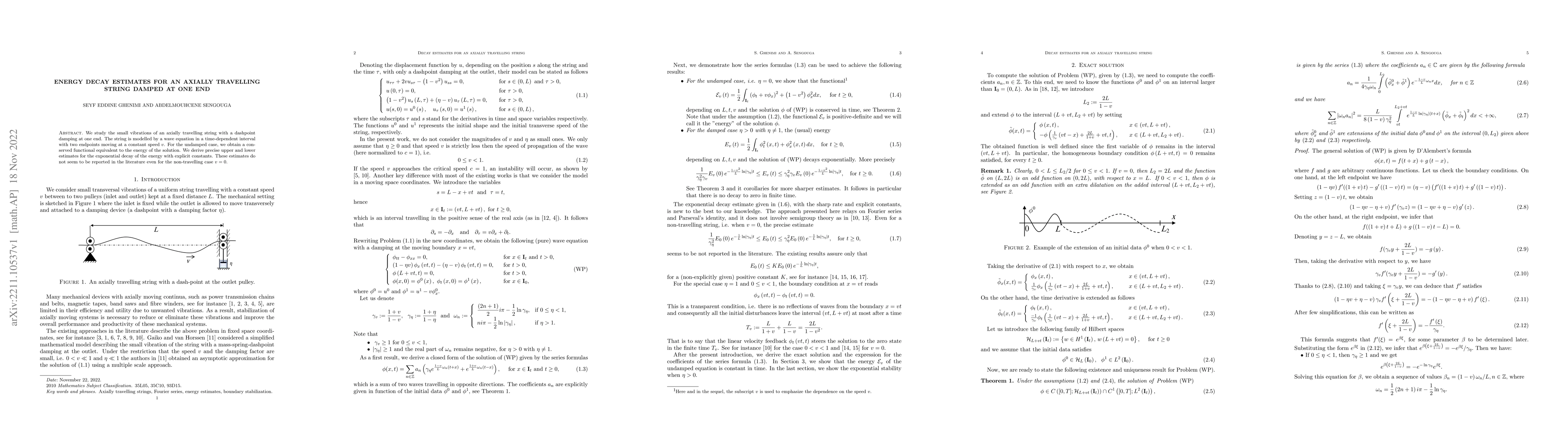 Thumbnail for Energy decay estimates for an axially travelling string damped at one
  end