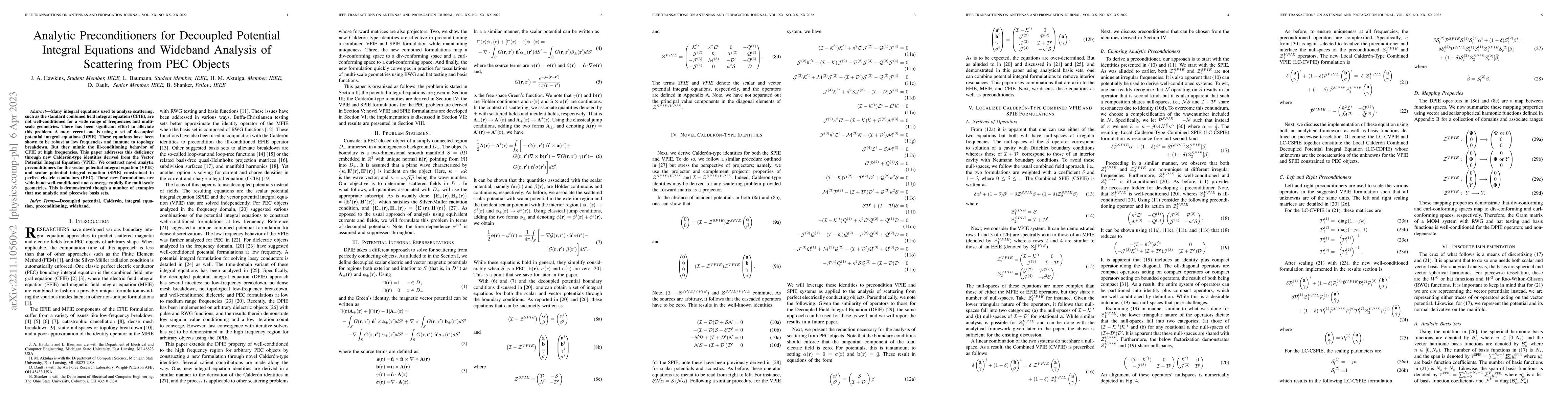 Thumbnail for Analytic preconditioners for decoupled potential integral equations and
  wideband analysis of scattering from PEC objects