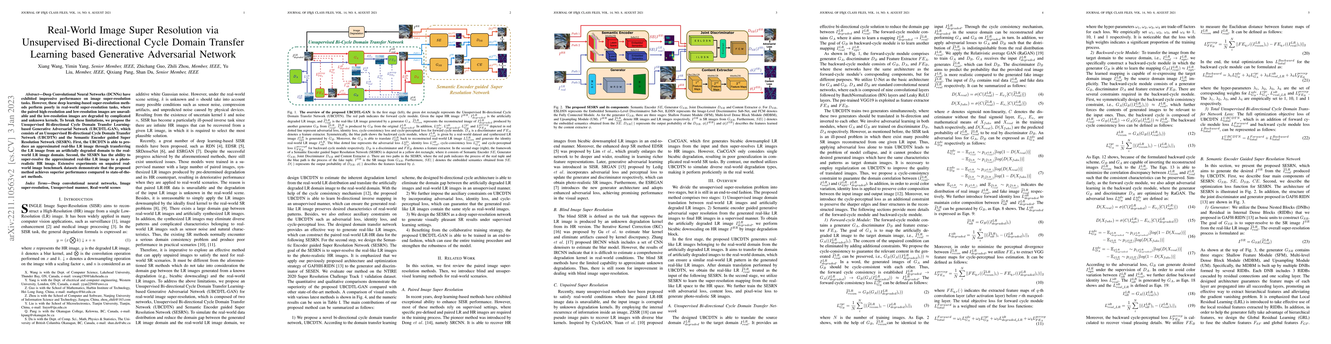 Thumbnail for Real-World Image Super Resolution via Unsupervised Bi-directional Cycle
  Domain Transfer Learning based Generative Adversarial Network