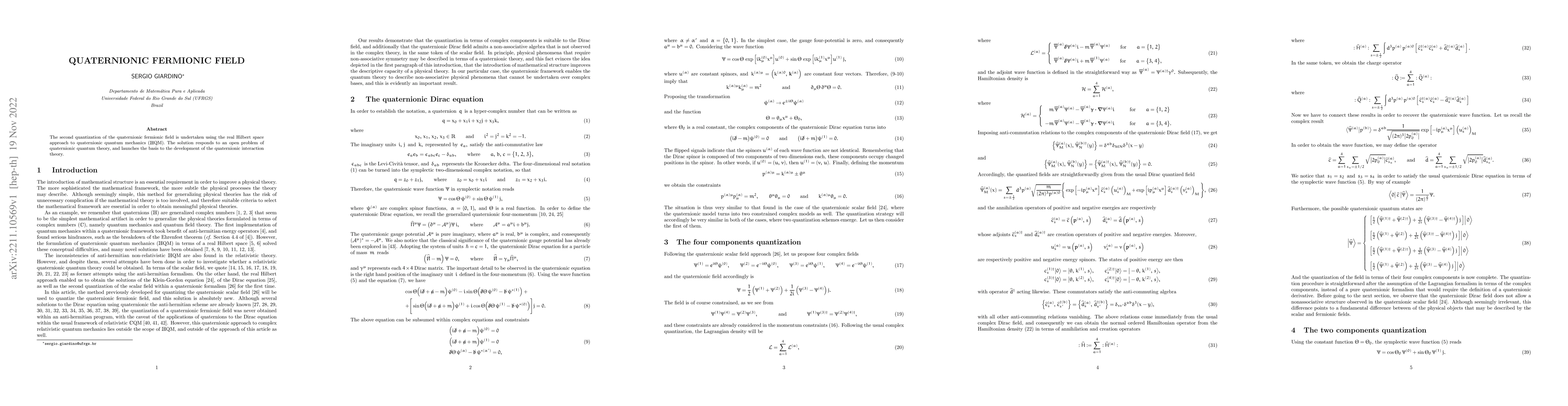 Thumbnail for Quaternionic fermionic field