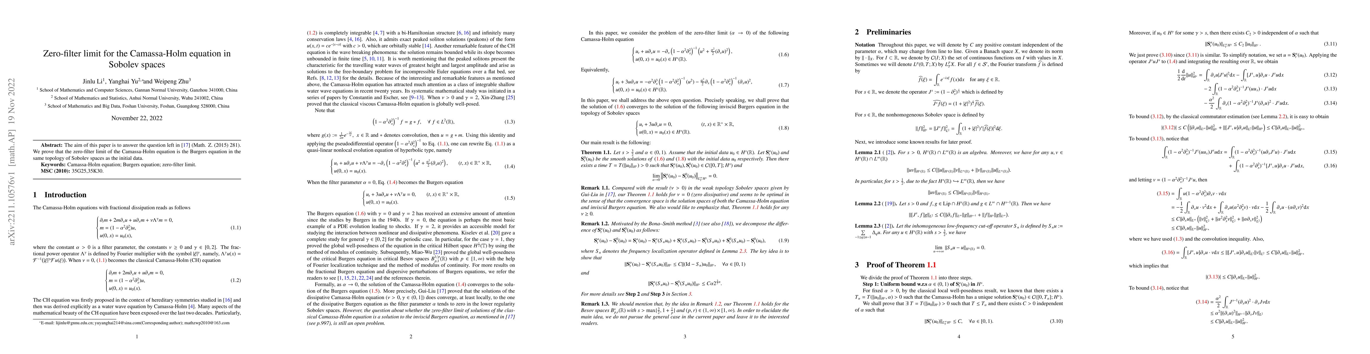 Thumbnail for Zero-filter limit for the Camassa-Holm equation in Sobolev spaces