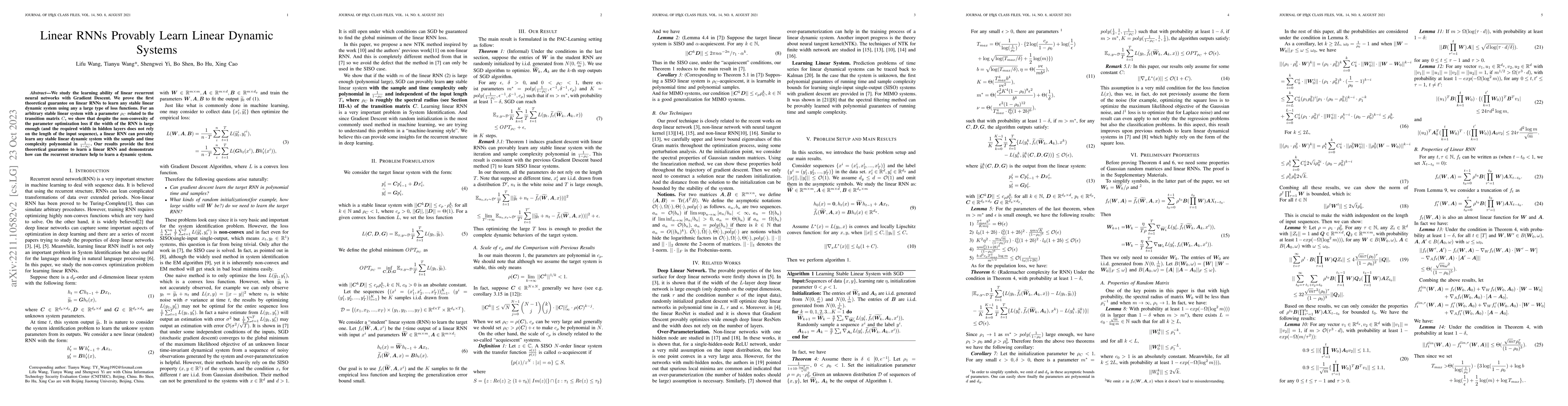 Thumbnail for Linear RNNs Provably Learn Linear Dynamic Systems