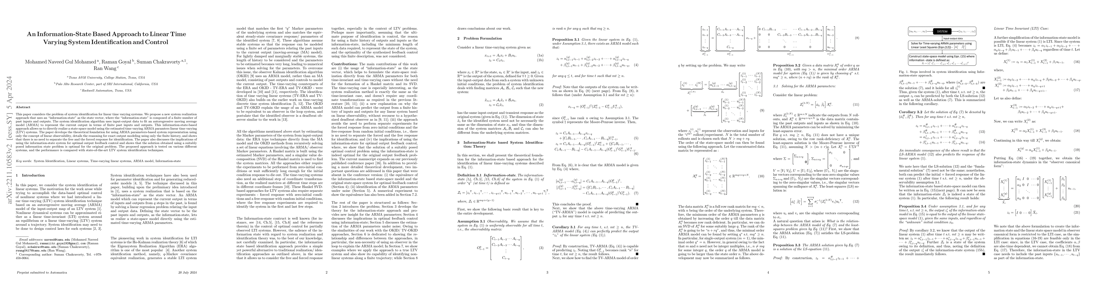 Thumbnail for An Information-State Based Approach to Linear Time Varying System
  Identification and Control