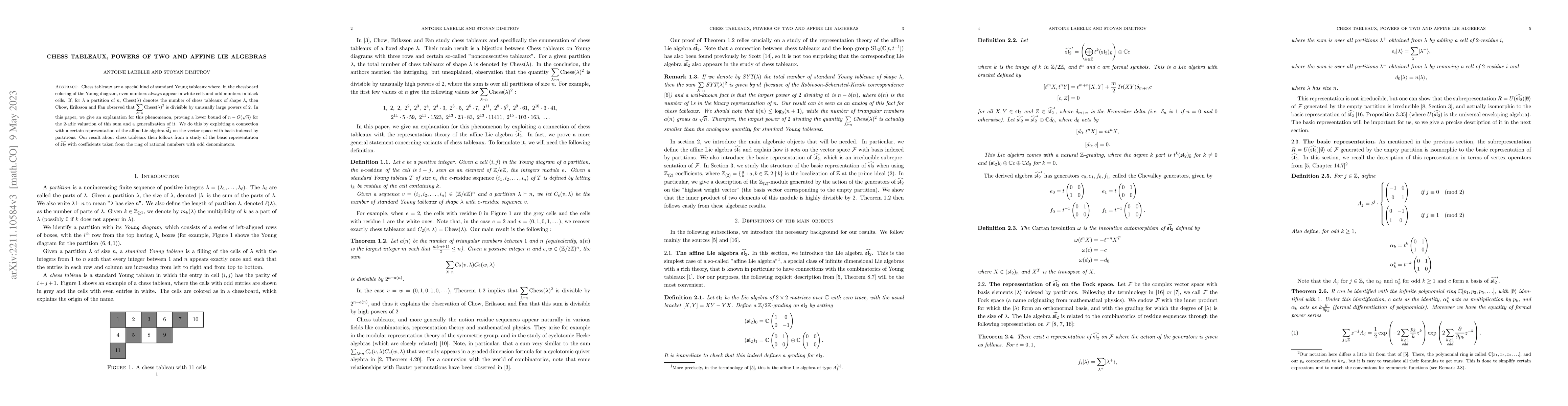 Thumbnail for Chess tableaux, powers of two and affine Lie algebras