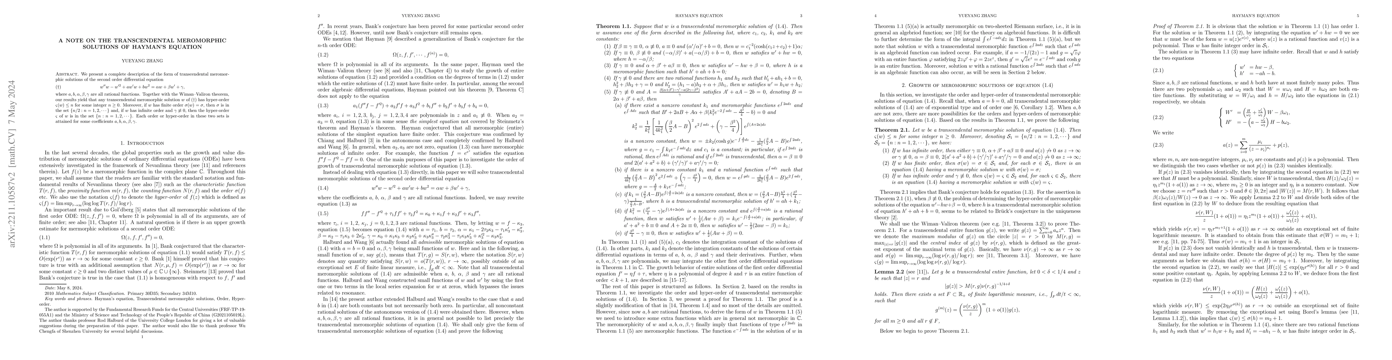 Thumbnail for A note on the transcendental meromorphic solutions of Hayman's equation